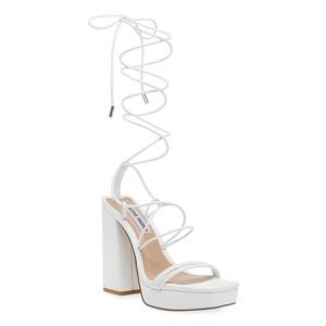 Steve Madden White Lace Up Ankle Wrap Block Heel Platform Sandal Manzie Heels